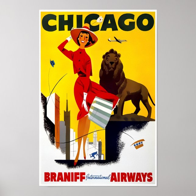 CHICAGO WINDY CITY VINTAGE TRAVEL c. 1955 Poster (Front)