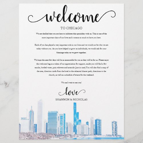 Chicago Winter Wedding Weekend Welcome Itinerary