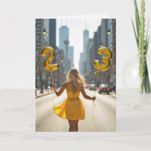 Chicago Woman With Birthday Balloons Card