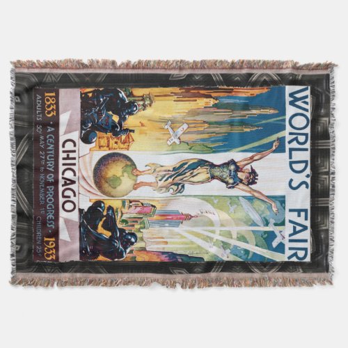 Chicago Worlds Fair 1933 Vintage Poster Throw Blanket