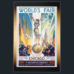 Chicago World's Fair 1933 - Vintage Retro Art Deco<br><div class="desc">Beautiful vintage retro Art Deco poster from the 1933 World’s Fair - A Century Of Progress,  showing woman standing on planet Earth among skylines,  airplanes & blimps.</div>
