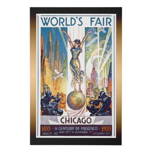 Chicago Worlds Fair 1933 _ Vintage Retro Art Deco Faux Canvas Print