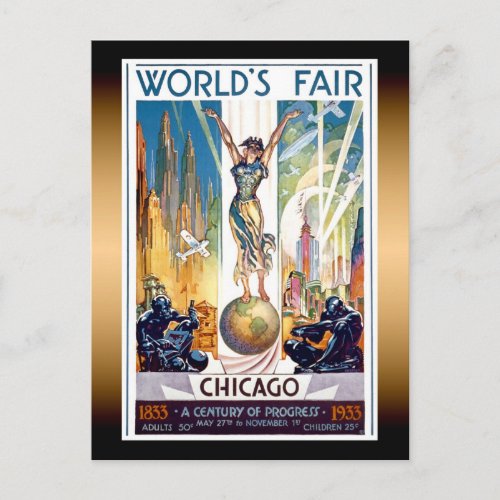 Chicago Worlds Fair 1933 _ Vintage Retro Art Deco Postcard