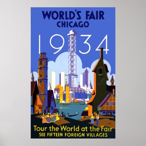 Chicago World's Fair 1934 Vintage Travel Poster