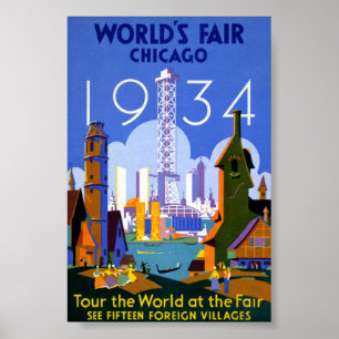 Chicago World's Fair 1934 Vintage Travel Poster