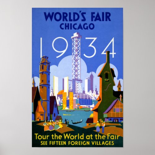 Chicago Worlds Fair 1934 Vintage Travel Poster