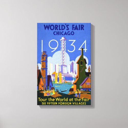 Chicago Worlds Fair 1934 Vintage Travel Poster Canvas Print