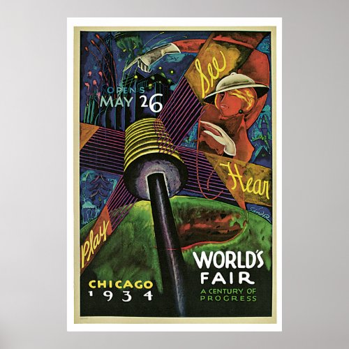 Chicago Worlds Fair America Vintage Travel Poster