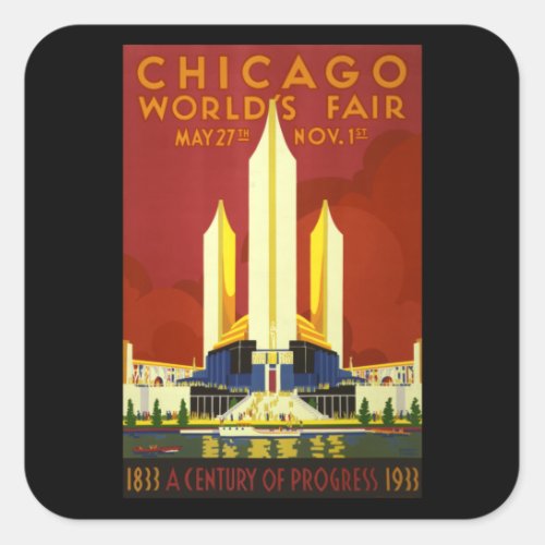 Chicago worlds fair retro vintage poster square sticker