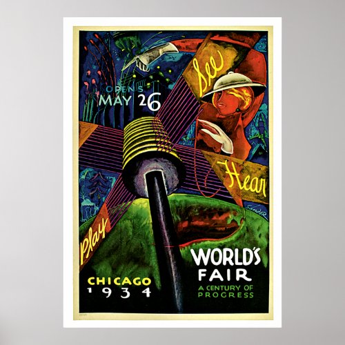 Chicago Worlds Fair Vintage 1934 Travel Poster
