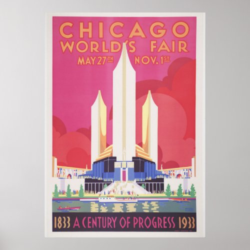 Chicago Worlds Fair Vintage Poster 28 x 20