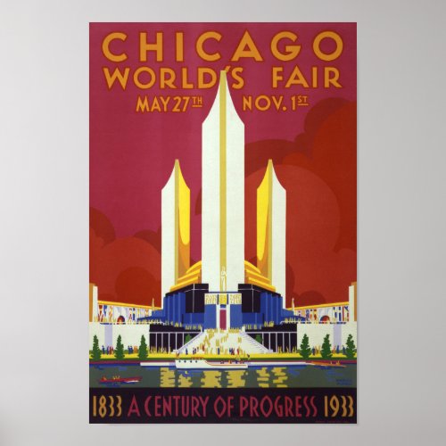 Chicago worlds fair Vintage Poster Restored