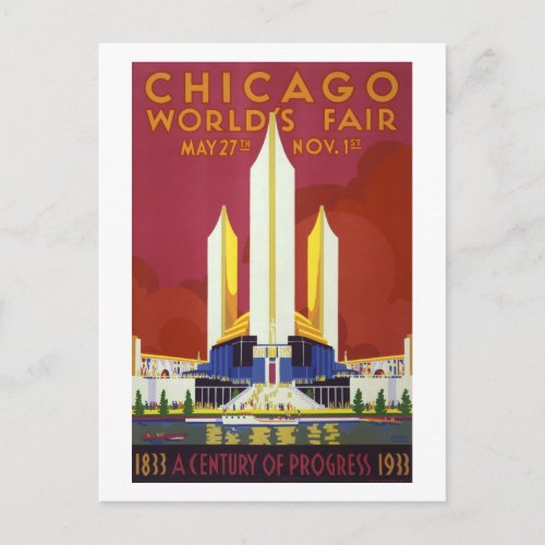 Chicago worlds fair Vintage Poster Restored Postcard