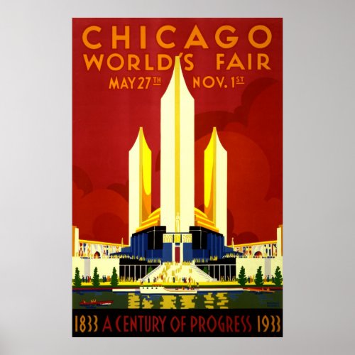 Chicago Worlds Fair Vintage Travel Poster