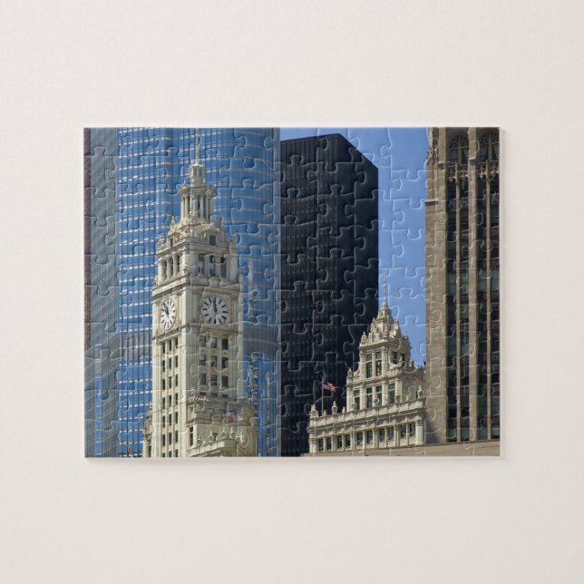 Chicago, Wrigley Building with Trump Hotel & Jigsaw Puzzle (Horizontal)
