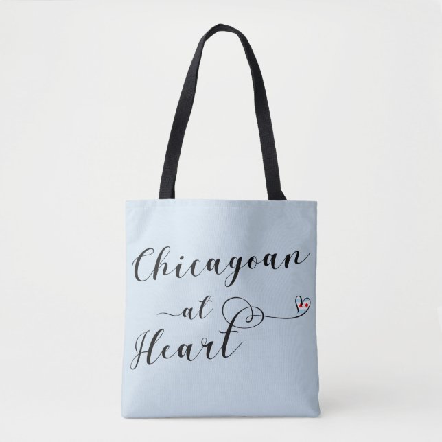 Chicagoan At Heart Grocery Bag, Chicago Tote Bag (Front)