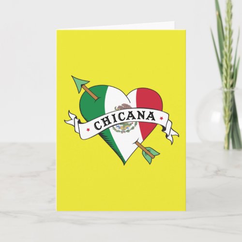 Chicana Tattoo Heart with Mexican Flag Card