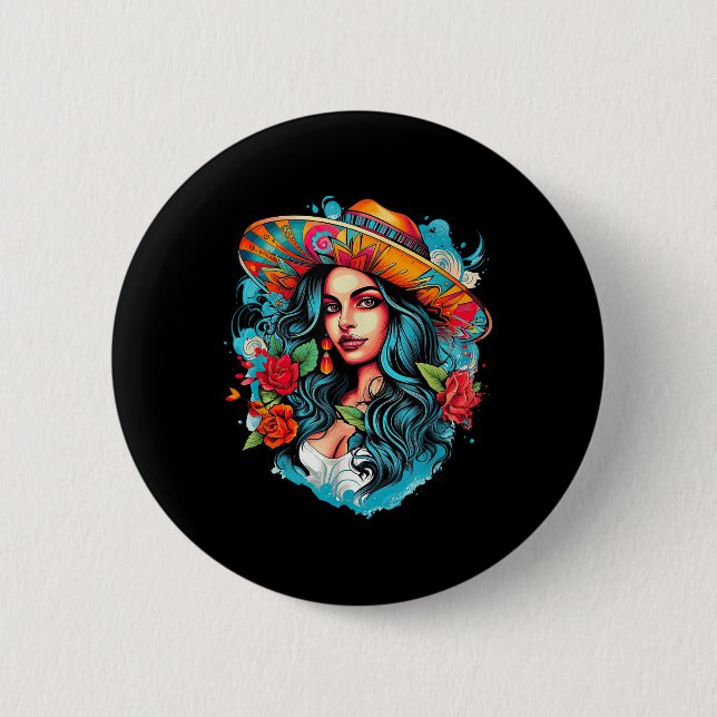 Chicano Chicana La Raza Barrio Tattoo Art Death _7 Button (Front)