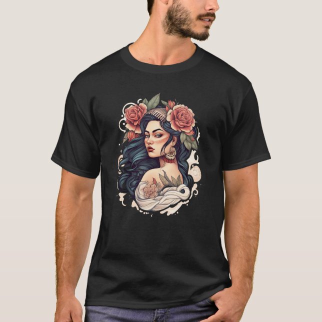 Chicano Girl Mexico Flowers Death Pretty 10 T-Shirt (Front)