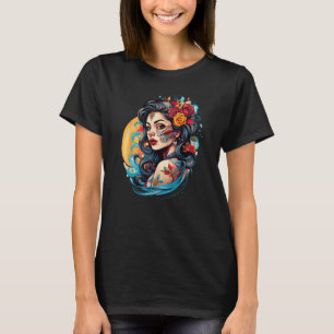 Chicano Girl Mexico Flowers Death Pretty 2 T-Shirt