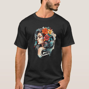 Chicano Girl Mexico Flowers Death Pretty 8 T-Shirt