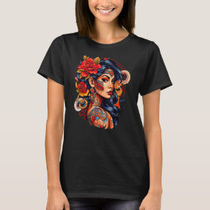 Chicano Girl Mexico Flowers Death Pretty 9 T-Shirt