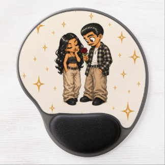 Chicano Love Couple Red Rose & Golden Sparkles Gel Mouse Pad