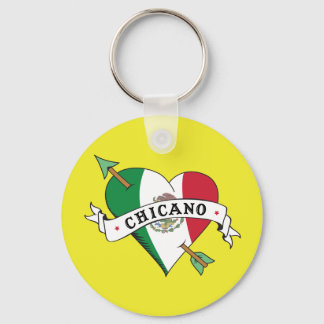 Chicano Tattoo Heart with Mexican Flag Keychain