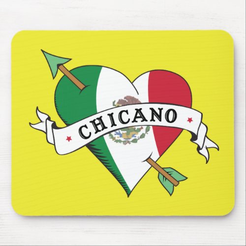 Chicano Tattoo Heart with Mexican Flag Mouse Pad