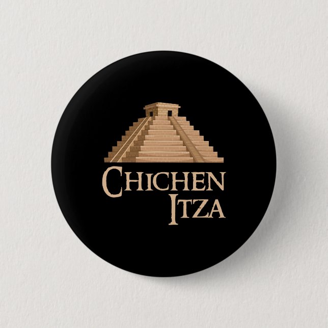 Chichen Itza And Pyramid For Summer Archeological  Button (Front)