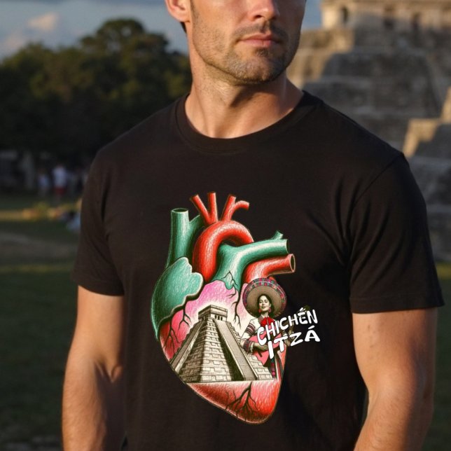 Chichén Itzá Mayan Pyramid Anatomical Heart T-Shirt (Chichén Itzá Mayan Pyramid Anatomical Heart T-Shirt)