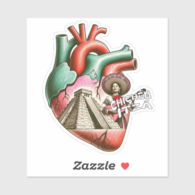 Chichén Itzá Mexican Pyramid Yucatan Heart  Sticker (Sheet)