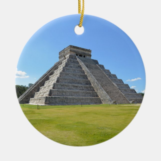 Chichen Itza Mexico Kukulkan Pyramid 7 Wonders Ceramic Ornament (Front)
