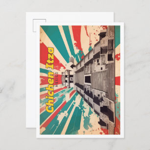 Chichen Itza Mexico Pop Art Travel Illustration Postcard