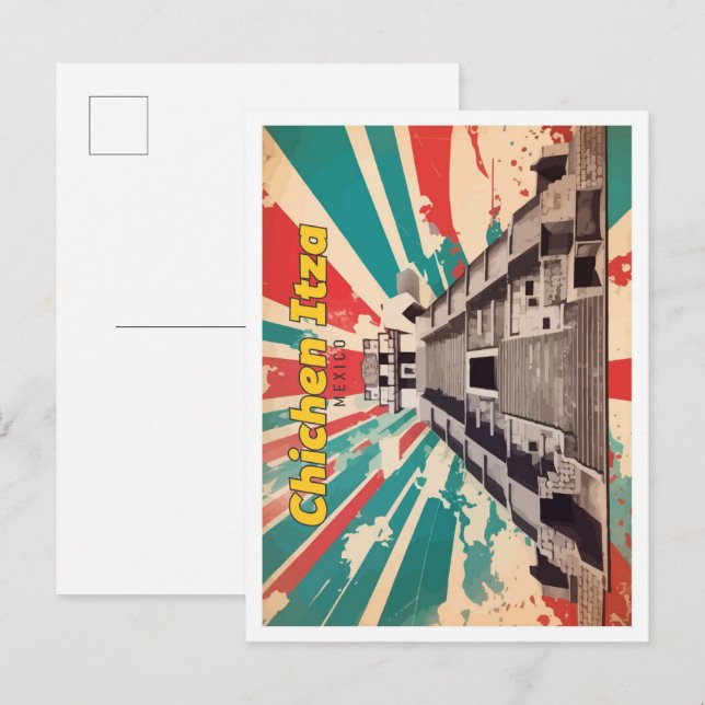 Chichen Itza Mexico Pop Art Travel Illustration Postcard (Front/Back)