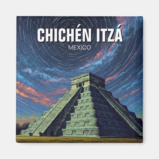 Chichen Itza Mexico Travel Night Stars Magnet (Front)