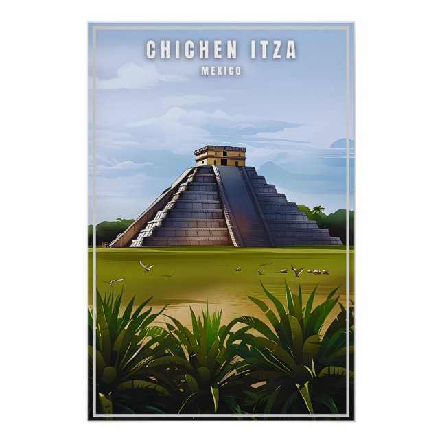 Chichen Itza Mexiico travel art vintage poster (Front)
