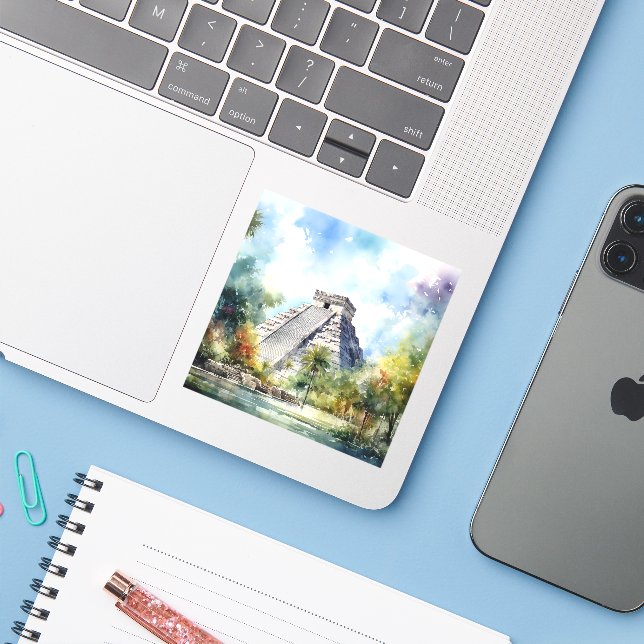 Chichen Itza Sticker (Laptop w/ iPhone)
