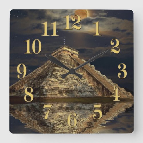 Chichen Itza Temple Famous Places _ The Mayans Square Wall Clock