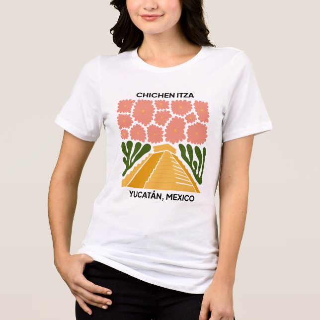 Chichen Itza Yucatan Mexico travel floral art Tri-Blend Shirt (Front)