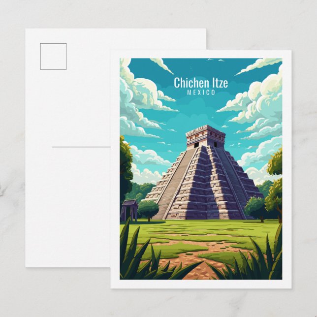 Chichen Itze Mexico vintage travel illustration Postcard (Front/Back)