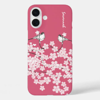 Chick a dee love bird Cherry Blossoms Branch iPhone 16 Plus Case