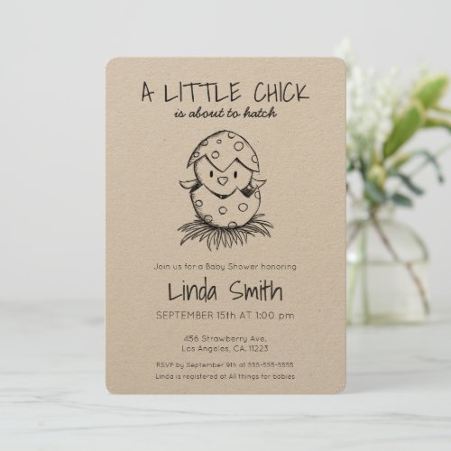Chick About to Hatch Black Sketch Baby Shower Invi Invitation