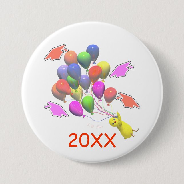 Chick and Balloons Kindergarten Graduation Button (Front)