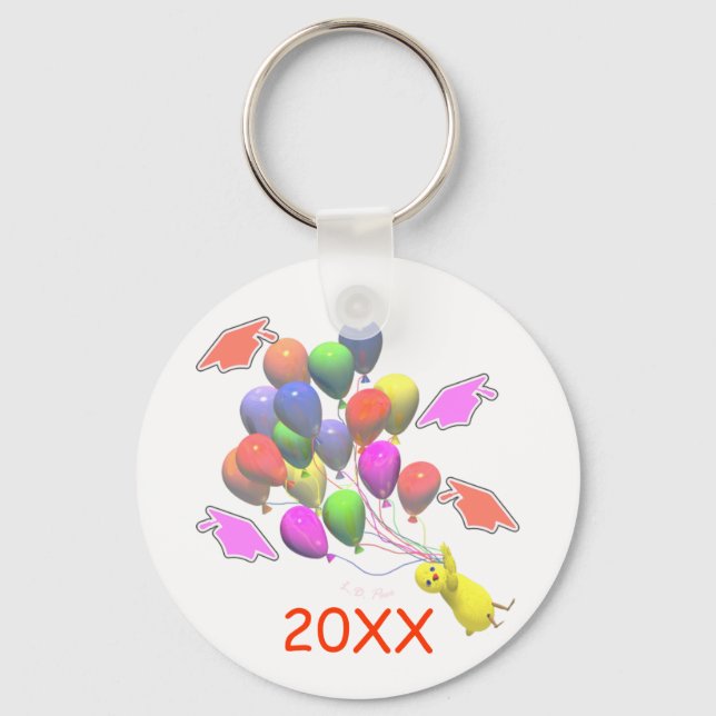 Chick and Balloons Kindergarten Graduation Keychain (Front)