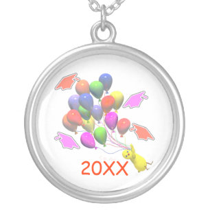 Chick and Balloons Kindergarten Graduation Silver Plated Necklace