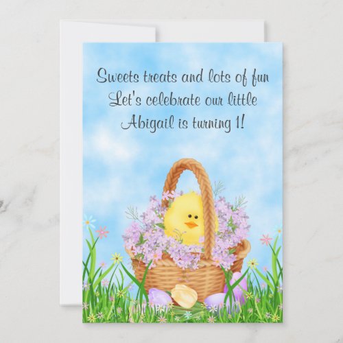 Chick and Easter Basket 1st Birthday Invitation