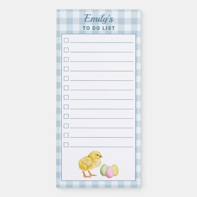 Chick And Eggs On Blue Easter To-Do List Checklist Magnetic Notepad (Front)