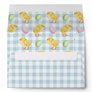 Chick And Eggs On Blue Gingham Pattern Easter Envelope