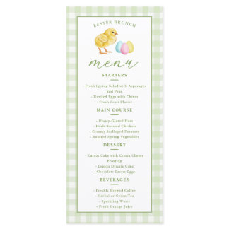 Chick And Pastel Eggs Green Gingham Easter Brunch Menu